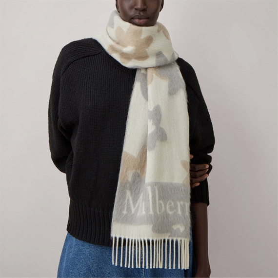 Mulberry Floral Jacquard Scarf, White & Pale Grey
